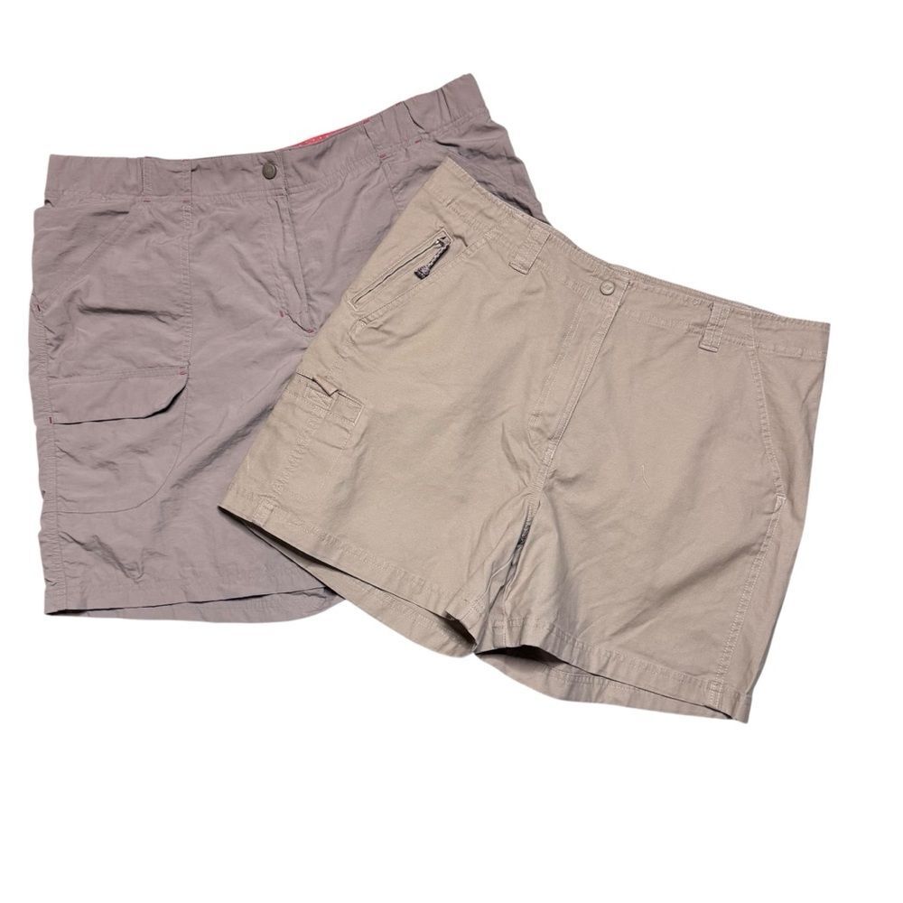 L. L. Bean Women's Beige Shorts Hiking Walking Trails Button Zip Sz 16 Lot of 2